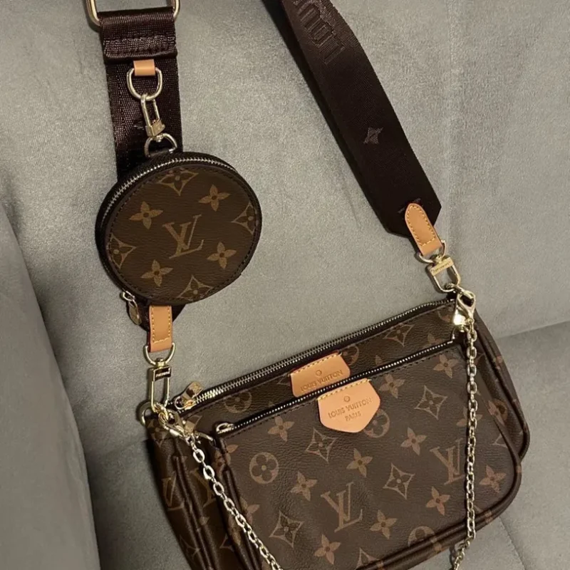 Bandolera multipochete LV con correa marrón