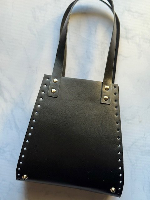 Pieza de cuero - Cartera Rose (negro liso) - Asa de 46 cm