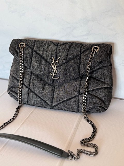 YSL grey puffer denim bag